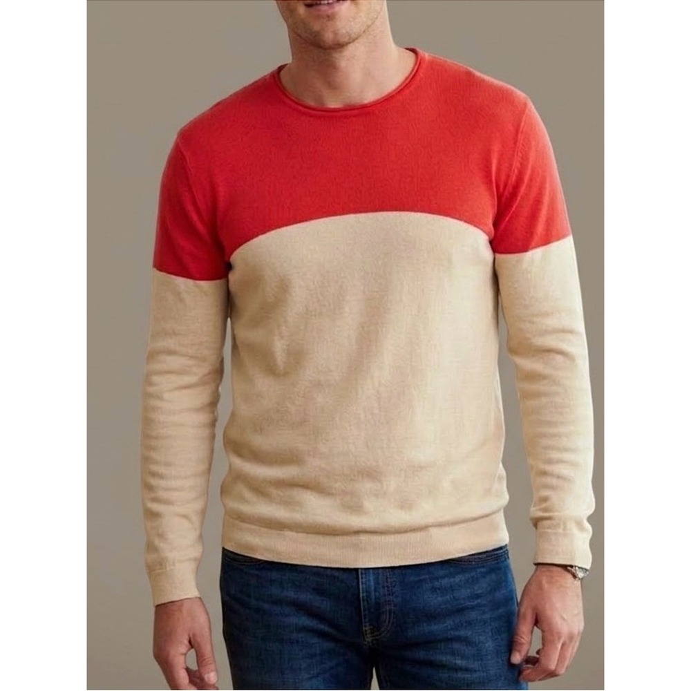 Devereux Collin Two Tone Cream Red Mens Long Sleeve Golf Sweater‎ Pima Cotton L